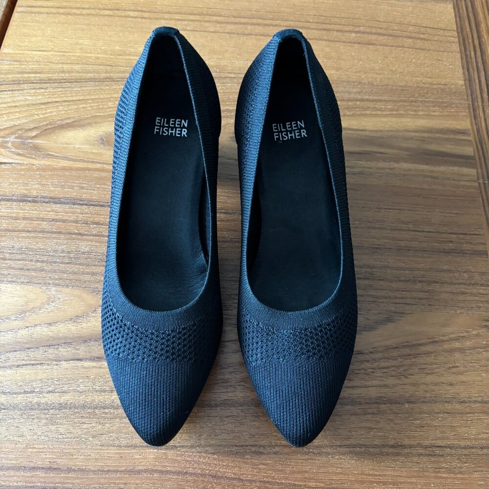 Eileen Fisher Kiss Knit Pumps Black Pointed Toe Low Heel – Women’s Size 8